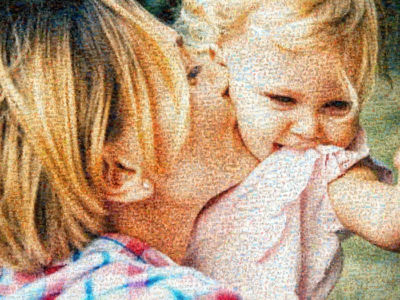 photo mosaic of woman kissing her child